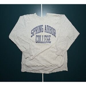 Vtg 80s Spring Arbor College Champion Reverse Weave Sweatshirt XL Distressed